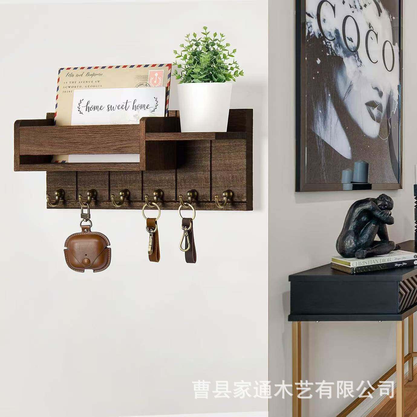 入门挂墙置物架木质壁挂式置物架家用入户玄关钥匙架信封架实木带图片