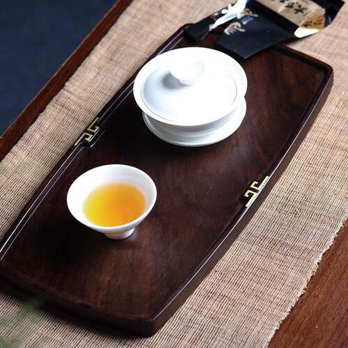 黑檀木干茶盘整块海实木壶承泡小茶台镶12054铜茶茶室家用简约托