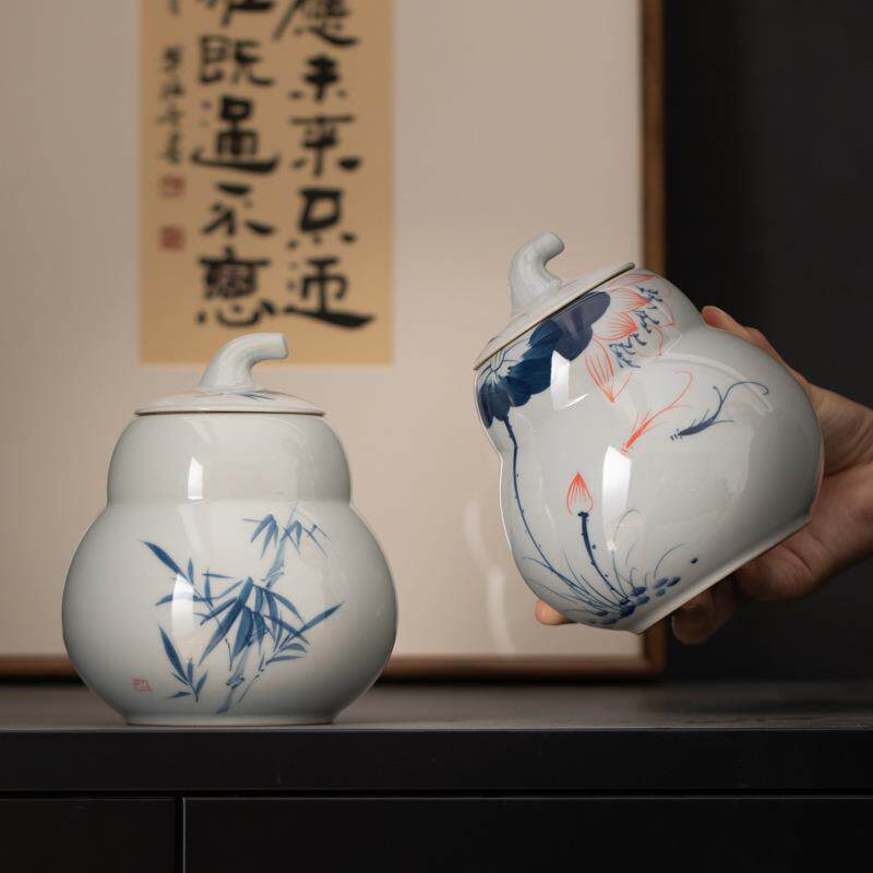 雄驰手绘茶叶罐家用陶瓷密封储物罐中式普洱红茶绿茶醒茶仓包装盒