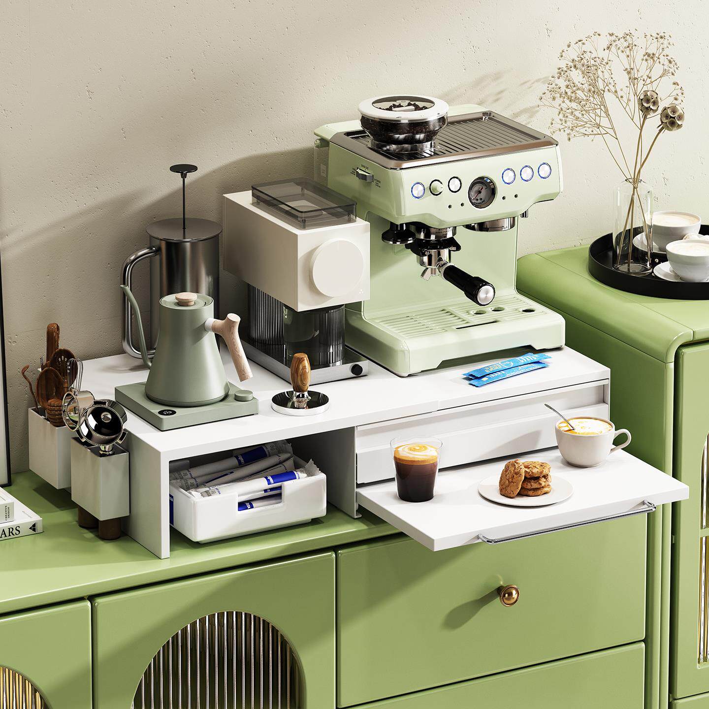 台面咖啡机置物架水杯吧台抽屉式茶包收纳架防尘杯架厨房微波炉架