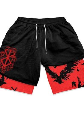 Anime Berserk 2 in 1 Gym Shorts for Men Active Athletic Comp