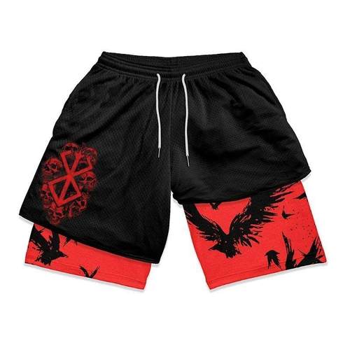 Anime Berserk 2 in 1 Gym Shorts for Men Active Athletic Comp