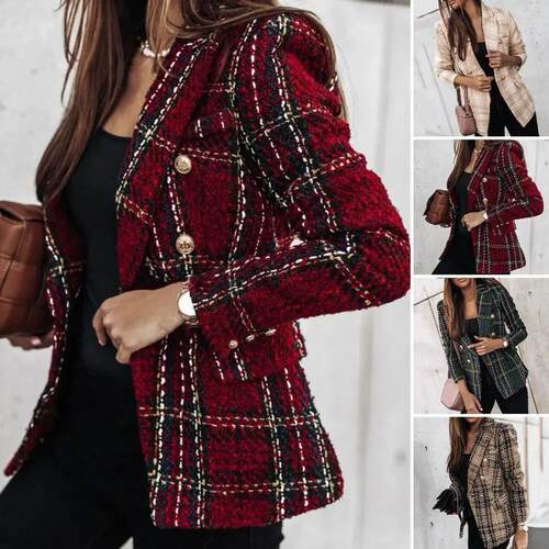 Long sleeved double breasted suit jacket长袖双排扣西装外套女