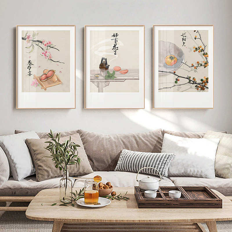 好寓意沙发背景墙装饰画新中式原木风餐厅民宿卧室墙上挂画,家居饰品,现代装饰画,淘宝优惠券,粉丝福利购,淘宝优惠卷