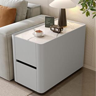 木岩板A22款 斗沙发边实柜轻奢感侧边柜厅现简约皮质边几代茶几储