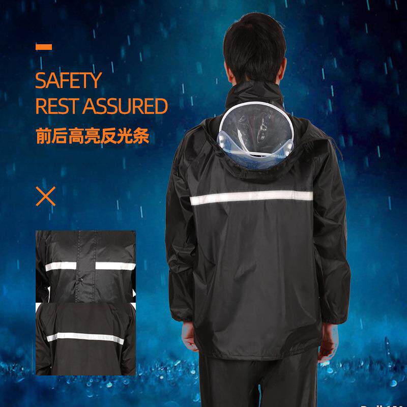 黑色加厚牛津布分体雨衣套装春亚纺双层雨衣雨裤成人反光雨衣现货