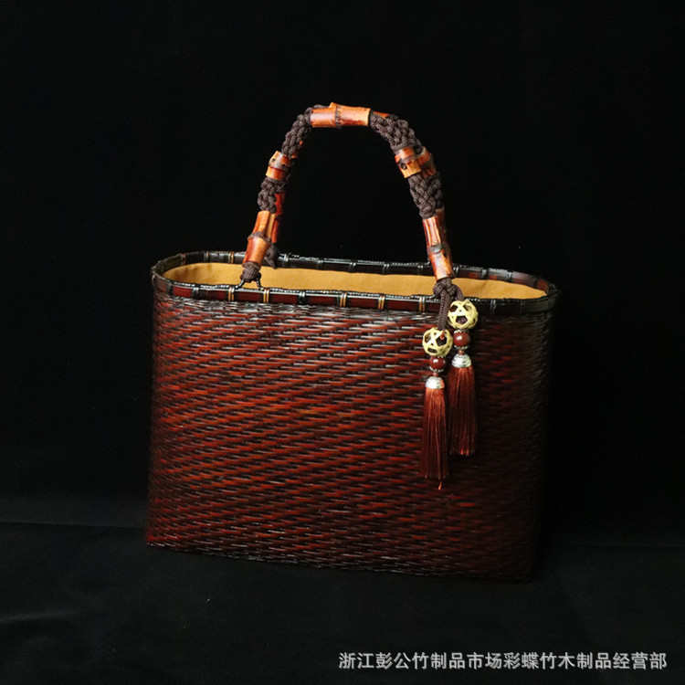 新品竹编茶具收纳包手工编织竹篮子女式手提复古斜挎民族风茶艺包