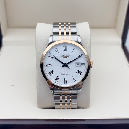 新款漏价9.8新 浪琴开创者系列钢18K金自动机械男表L2.821.5.11.7