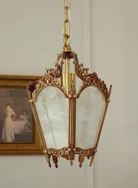 美式复古全铜冰花玻璃小吊灯式法中vintae191床g头阳台过道玄古关