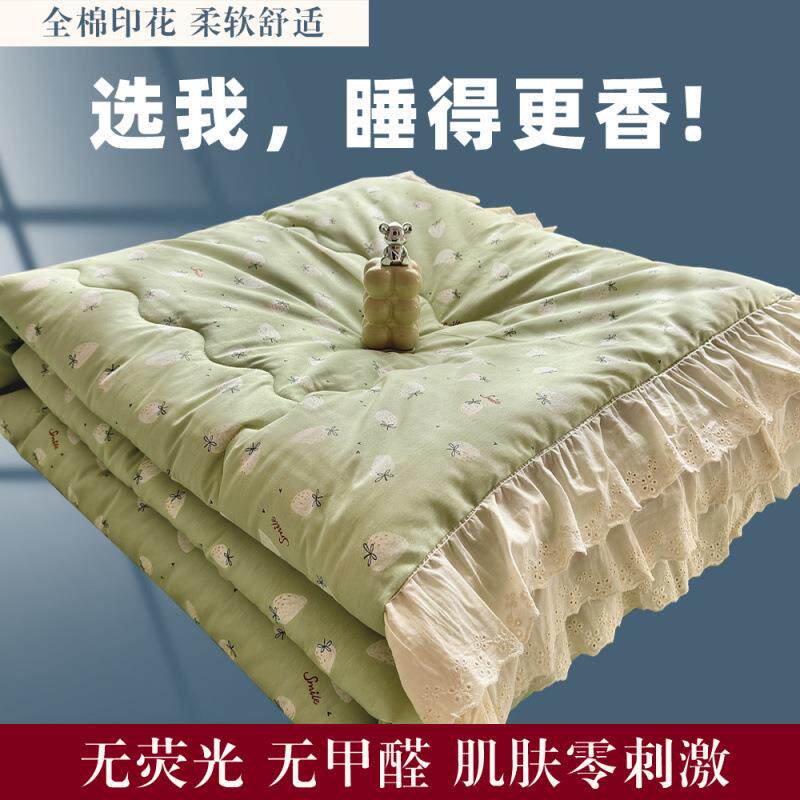 小清新花边全棉印花夏被春秋被床盖三件套夏被四件套被子被芯