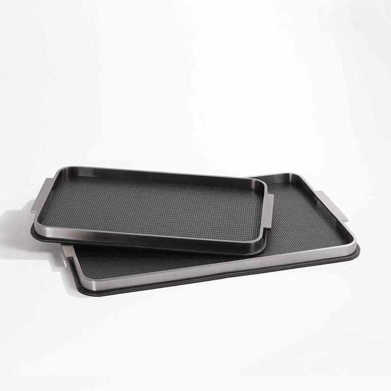 轻奢现代编织皮革金属托盘家居软装客厅茶几收纳盘浴室香薰盘摆件