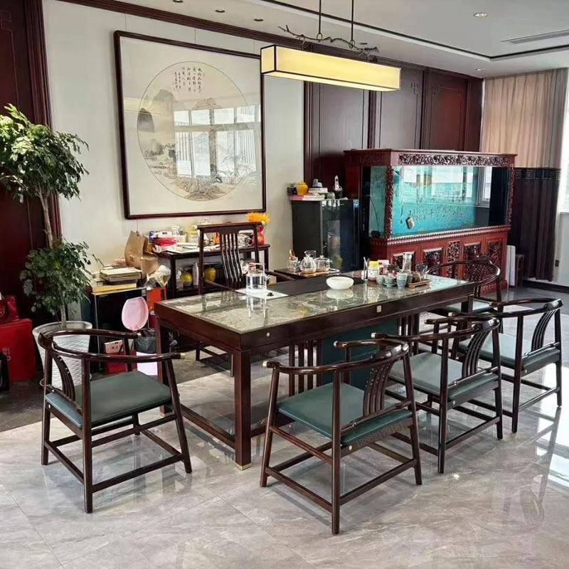 新中式茶桌椅组合办公室接待岩板茶台桌别墅客厅家用泡茶桌椅简约