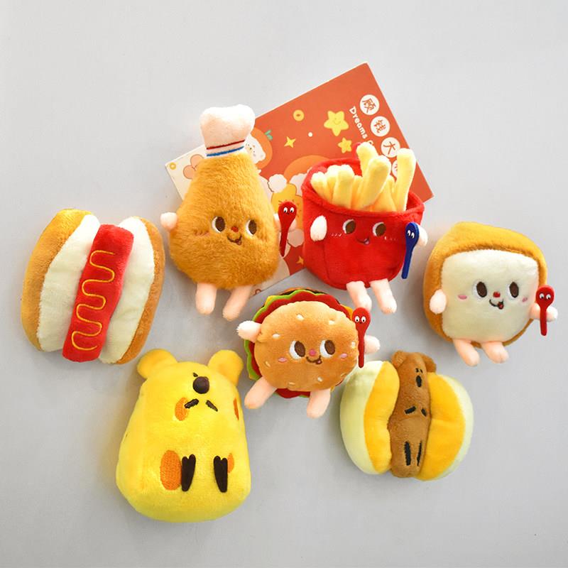 仿食物毛绒笑脸汉堡薯条冰箱贴磁铁装饰立体可爱卡通公仔磁吸贴饰