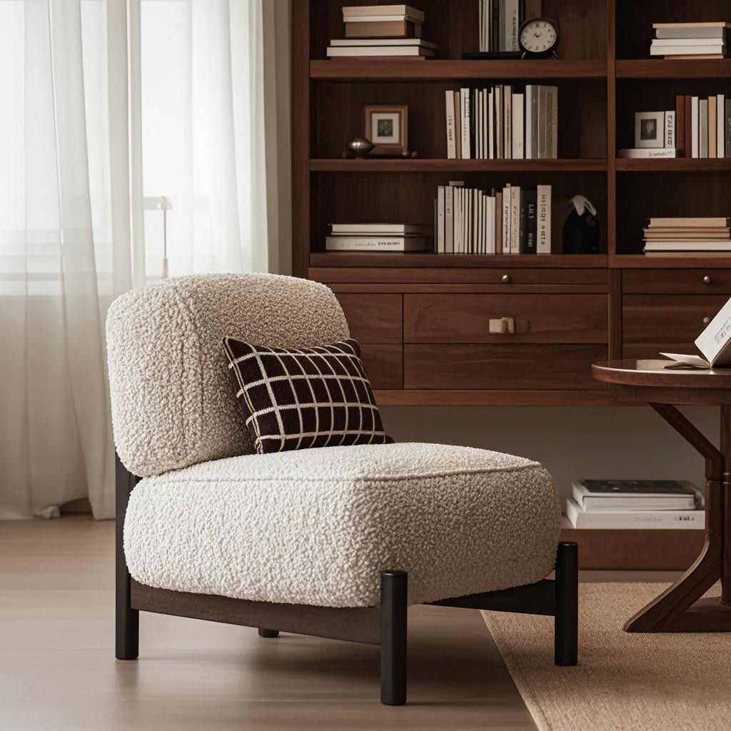 奶油风客厅单人沙发椅轻奢高级感阳台休闲单人椅极简设计师沙发椅