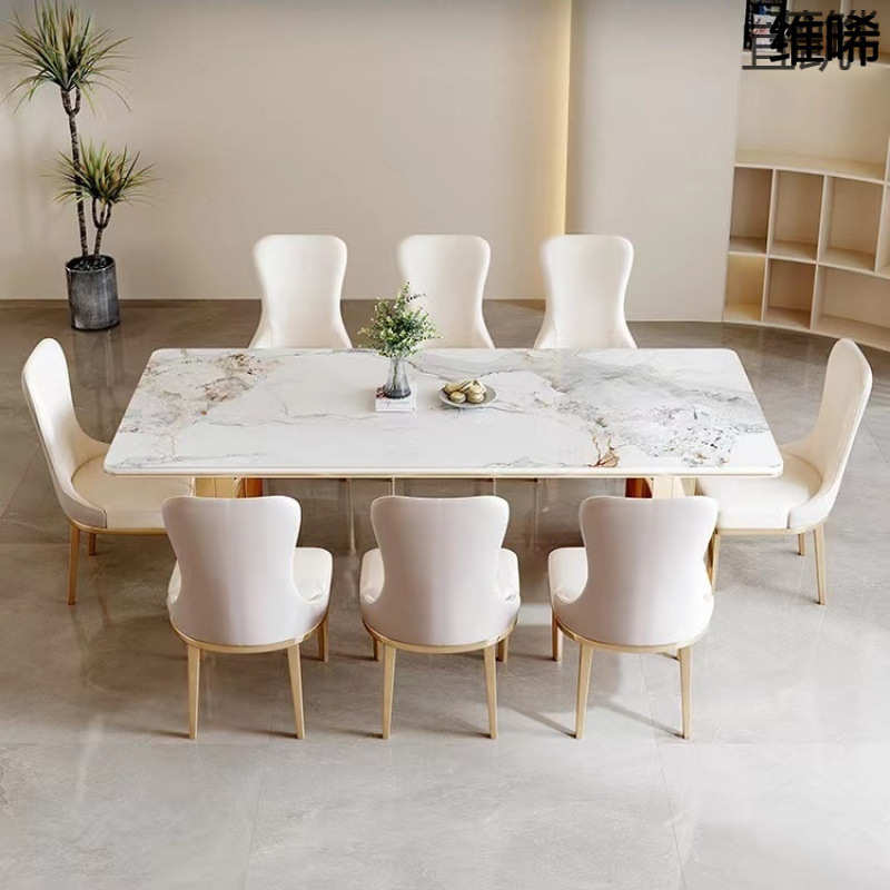 YP8YP8轻奢亮面岩板餐桌椅组合现代简约小户型长方形大理石家用吃