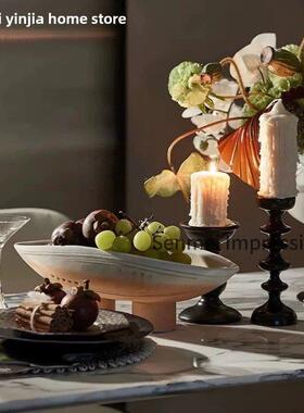 现代简约中古样板间餐厅茶几桌面氛围感花器烛台果盘台面饰品摆件