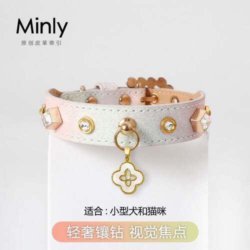 狗脖套水钻小型犬小狗猫咪项圈公主风高级宠物皮革刻字项链雪纳瑞