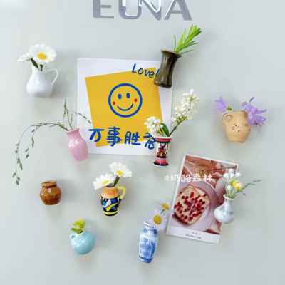 陶瓷花瓶磁吸冰箱贴2025新款景德镇新中式迷你小水培插花DIY装饰