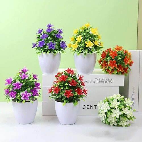 1pc Artificial Flowers Five Leaf Plum Small Potted Plants