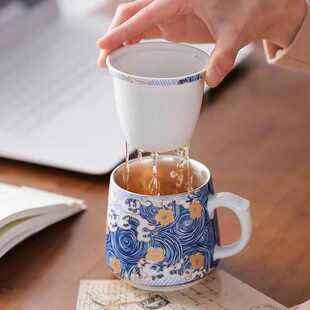 珐琅彩梵高星空包银内胆办公杯家用礼品茶杯茶水分离杯高档银水杯