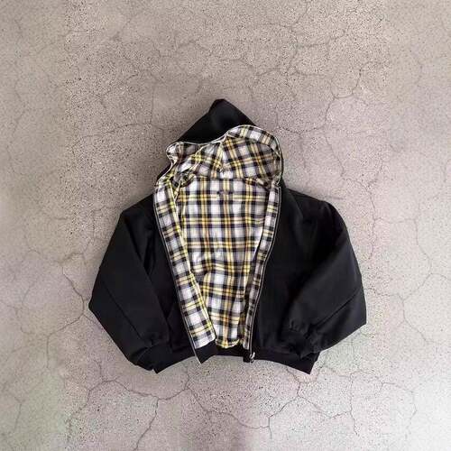 Womens American Style DoubleSided Plaid Zipper Hoodie Y2K