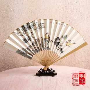 折扇 9寸手绘扇子中国风男式 工艺礼品扇古风文玩玉竹纸扇扇面