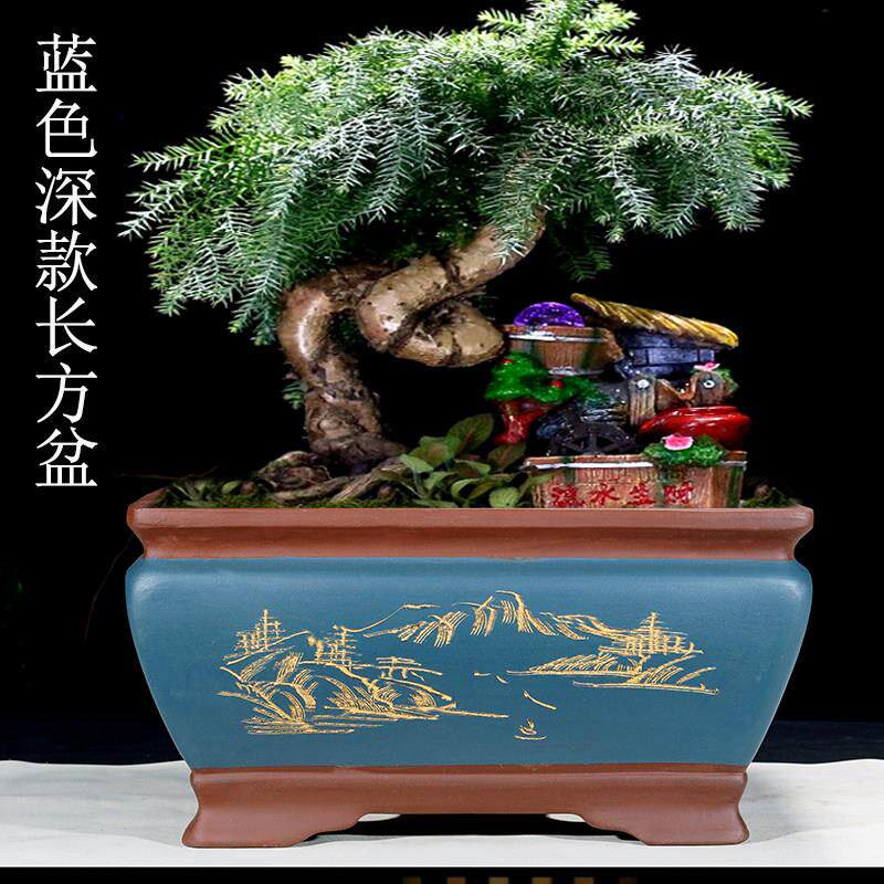 紫砂花盆长方形大号盆室内花卉植物文竹老桩盆榕树深款陶瓷梅花盆