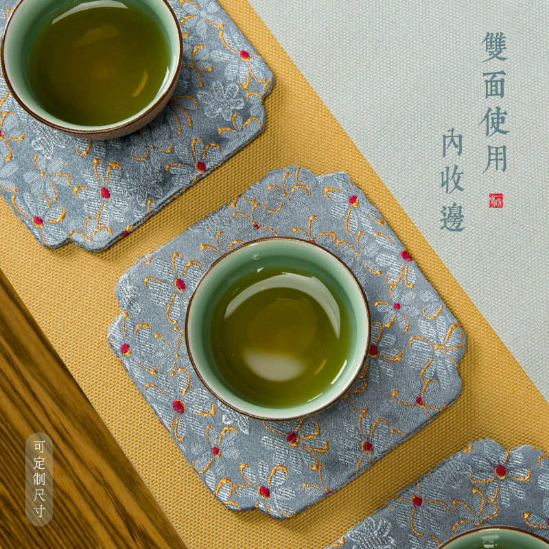 9WOR茶布垫织锦茶席垫子锦缎刺绣茶杯垫干泡杯托功夫禅意中式小