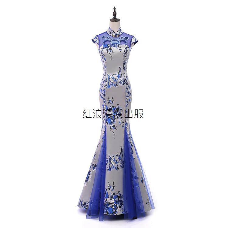 正品国风风青花T瓷系列礼服商台演车展走秀旗袍中晚会年会舞台演