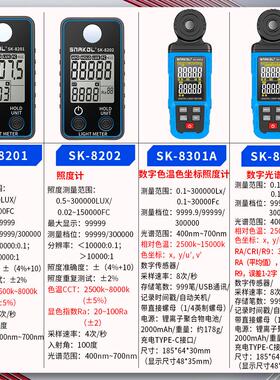 斯耐SK8302A光谱照度计高色精度科数字检测仪温显指植物光照-台灯