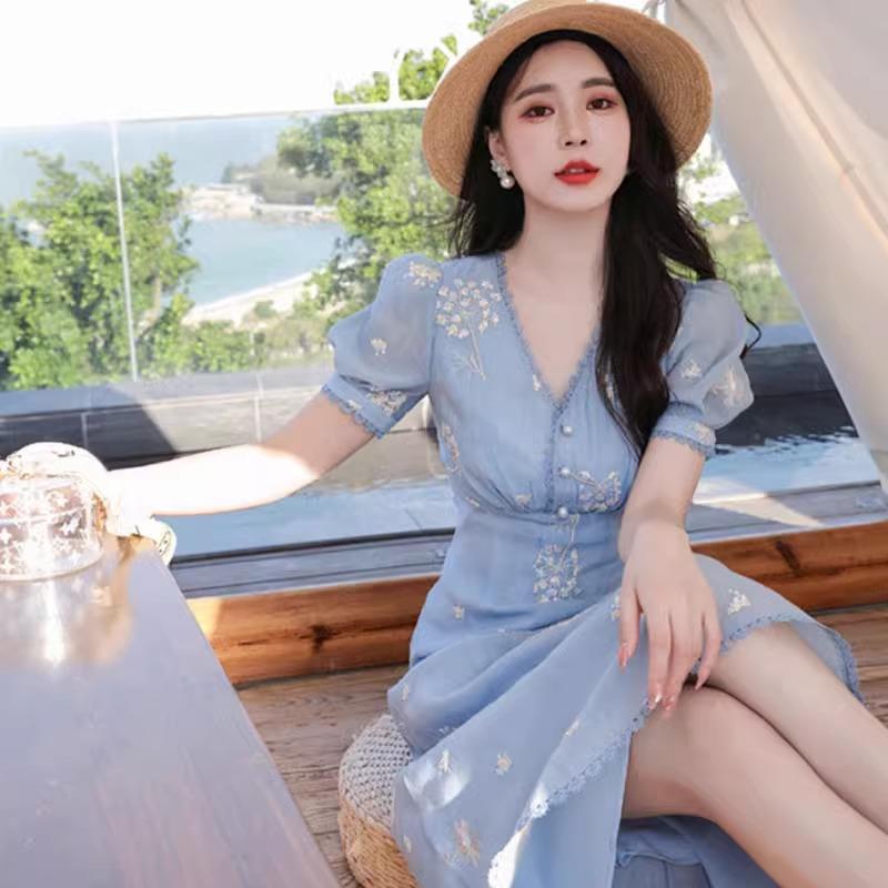 欧洲站夏装新款碎花桔梗裙超好看的气质名媛轻熟高级感长裙连衣裙