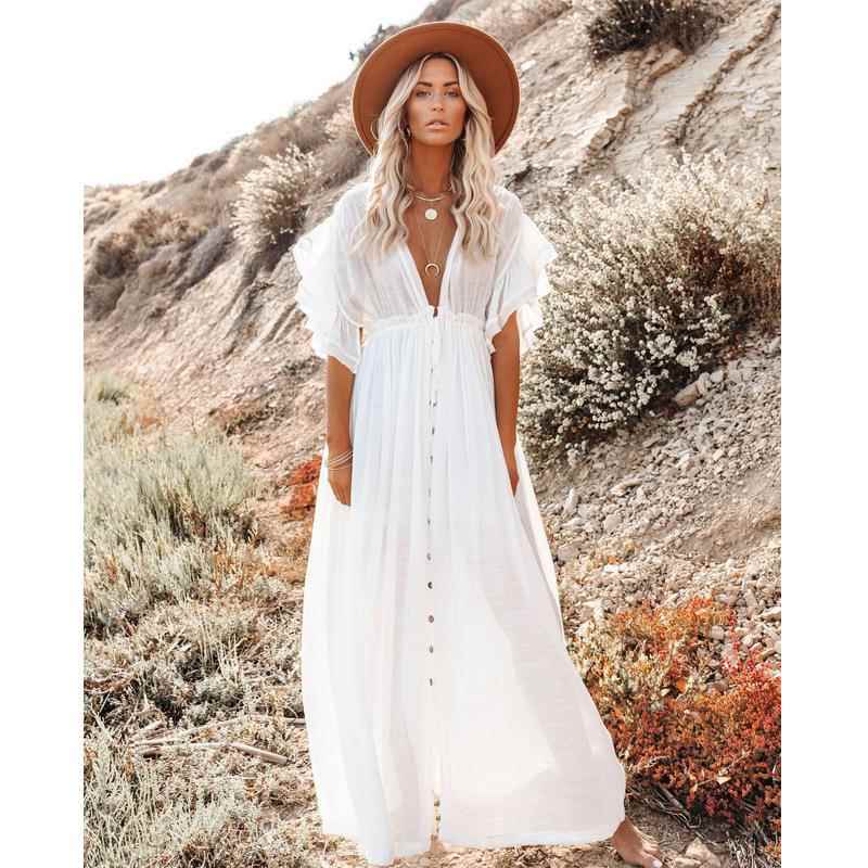 Beach button sunscreen waist cloth drawstring long bamboo