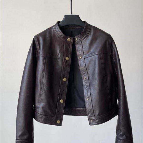 海宁高级感复古皮衣女机车外套2026春秋新款短款立领单排扣皮夹克