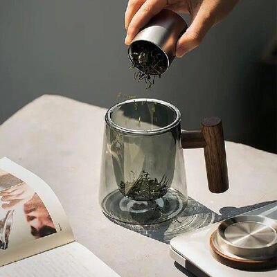 Glass Tea Cup With Wood Handle Chinese Heat Kettle Tea