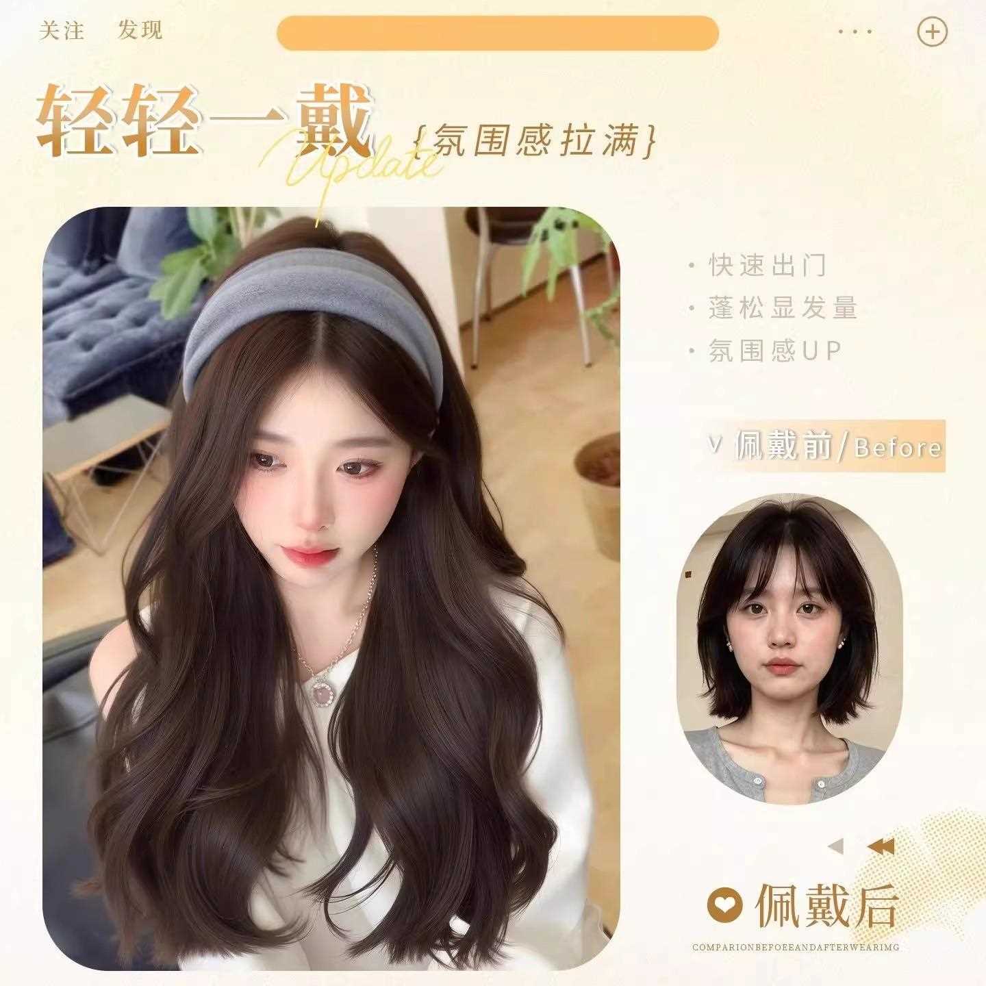 新款直销假发全头套女发箍假发一体秋冬新款高颅顶复古宽边大波浪图片