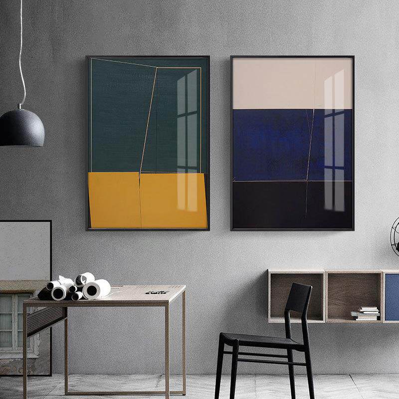 北欧玄关装饰画现代客厅抽象挂画简约餐厅墙面拼接色块几何卧室画