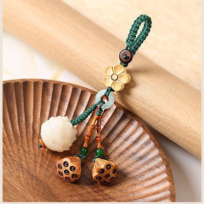 钥匙扣莲花汽车挂件桃木钥匙扣