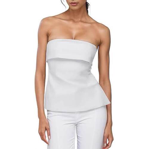 Women's collar, strapless, backless split T-shirt top