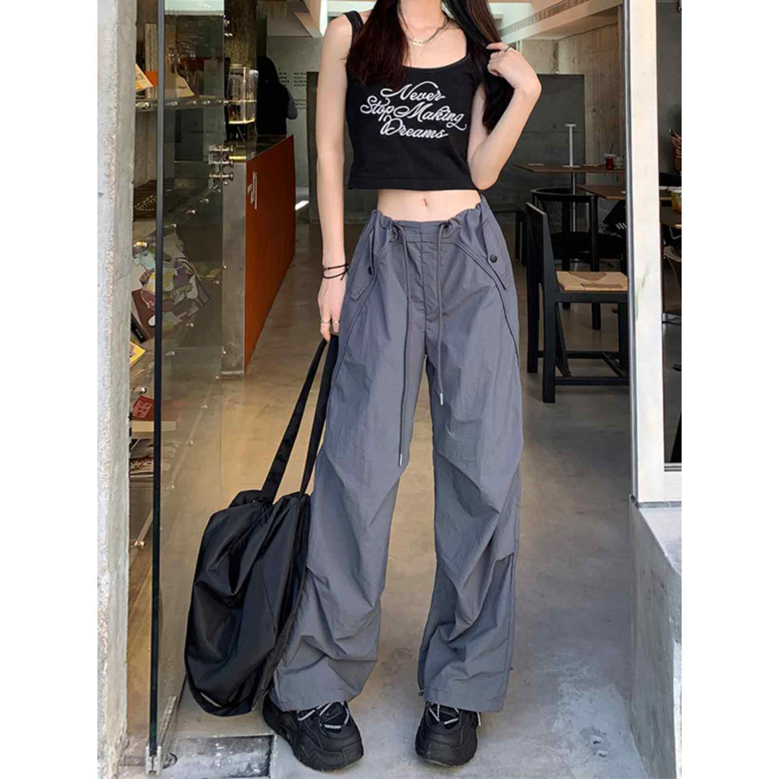 美式覆古冰丝工装裤女夏季薄款2025新款高腰显瘦小个子速干运动裤