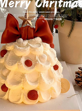 2025圣诞节许愿树蛋糕装饰摆件五角星蜡烛蝴蝶结烘焙装扮配件插件