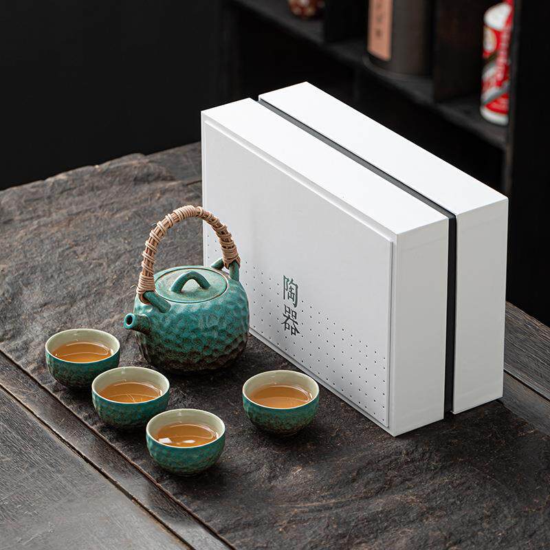 一壶四杯带盘日式功夫小茶具套装家用酒店复古绿色可定 制LOGO