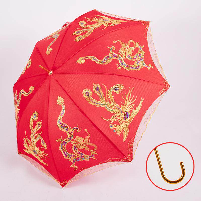 结婚用品新娘出门大红伞喜庆婚伞婚庆红色全自动亮片长柄伞晴雨伞