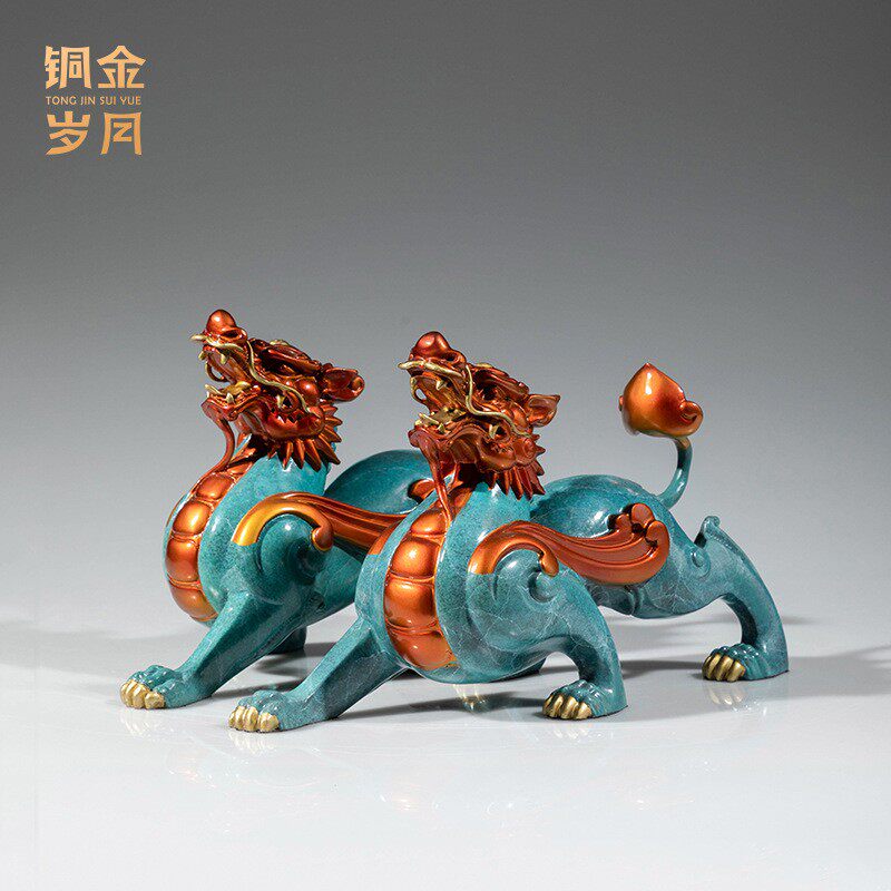 铜金岁月霸王貔貅黄铜摆件瑞兽貔貅客厅玄关办公室装饰彩铜器摆件