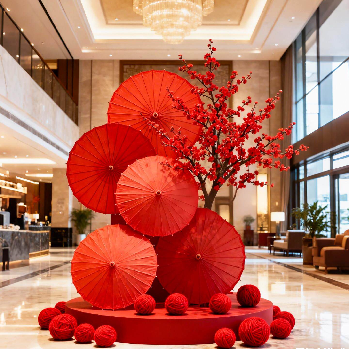 元旦装饰红色油纸伞春节商场店铺氛围感装饰道具过年拍照场景布置