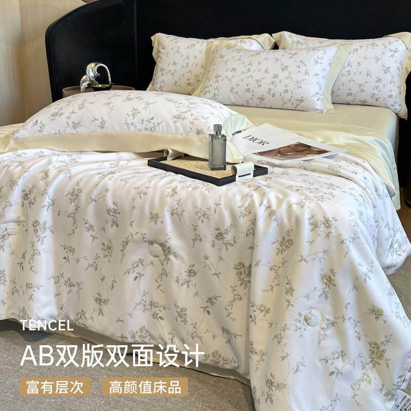 a类夏季高档莱赛尔凉感天丝夏凉被四件套冰丝空调被可机洗薄被子
