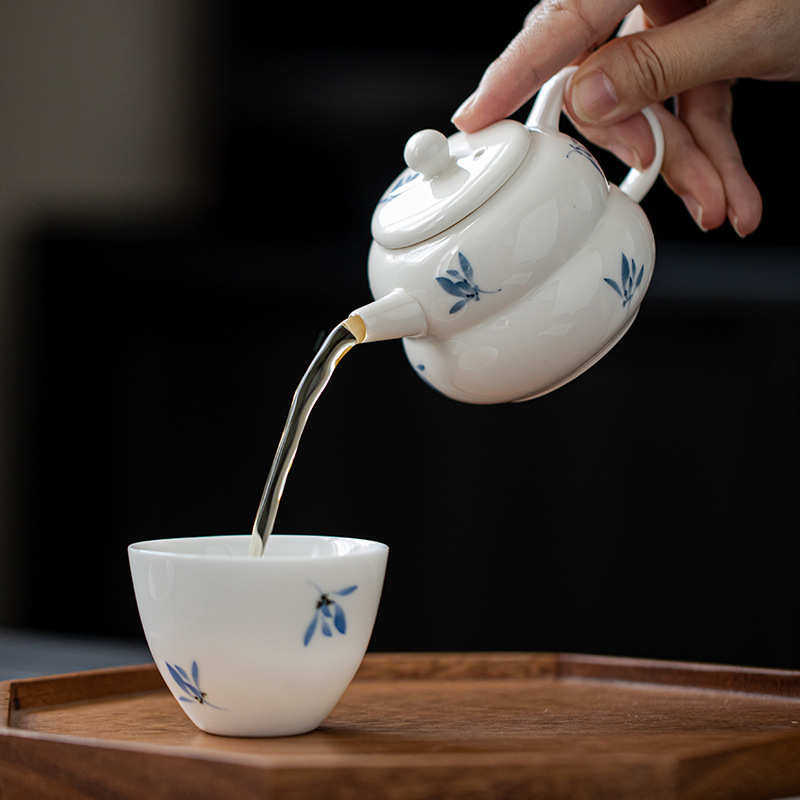 过滤手绘高端烫蝴蝶防功夫陶瓷泡茶壶茶具叙旧单兰花壶白瓷 中式,餐饮具,茶壶,淘宝优惠券,粉丝福利购,淘宝优惠卷