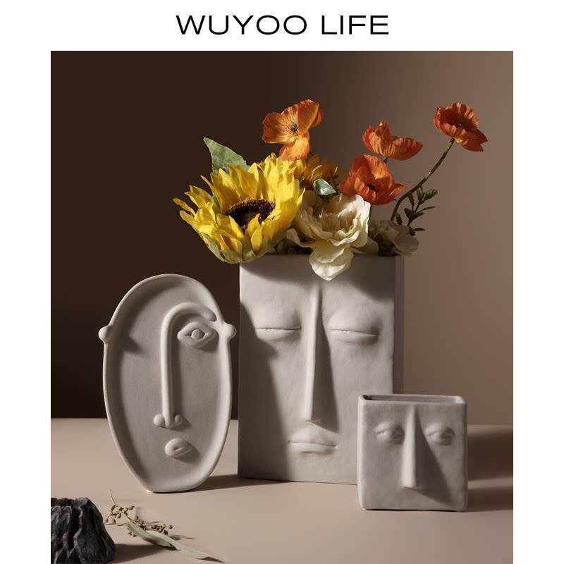 北欧风格陶瓷人脸花瓶韩系风网红创意家居摆饰插花器民宿装饰