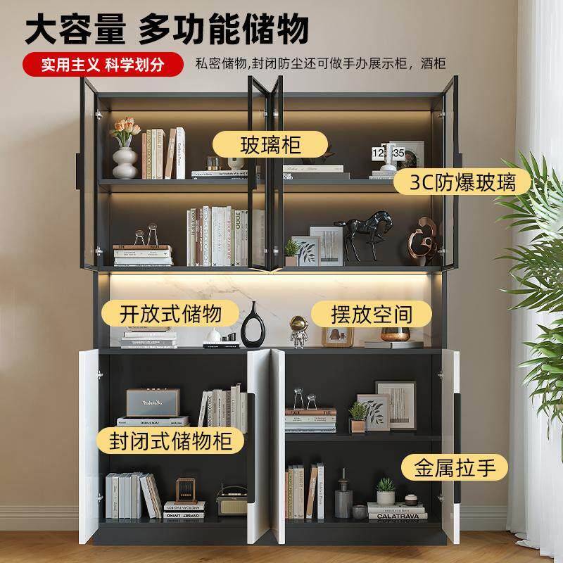 整墙书柜客厅落地架带玻璃门书柜定制简约现代书架展示柜