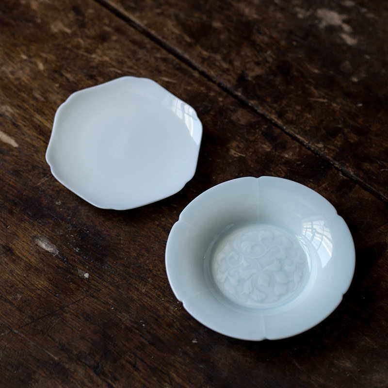 中式湖田釉影青茶杯垫隔热垫茶垫陶瓷功夫茶具茶艺小杯托茶道配件