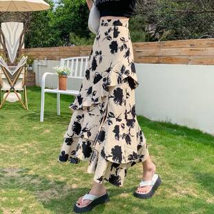 不规则半身裙女夏季 鱼尾包臀裙荷叶边气质雪纺碎花a0317r 2026新款